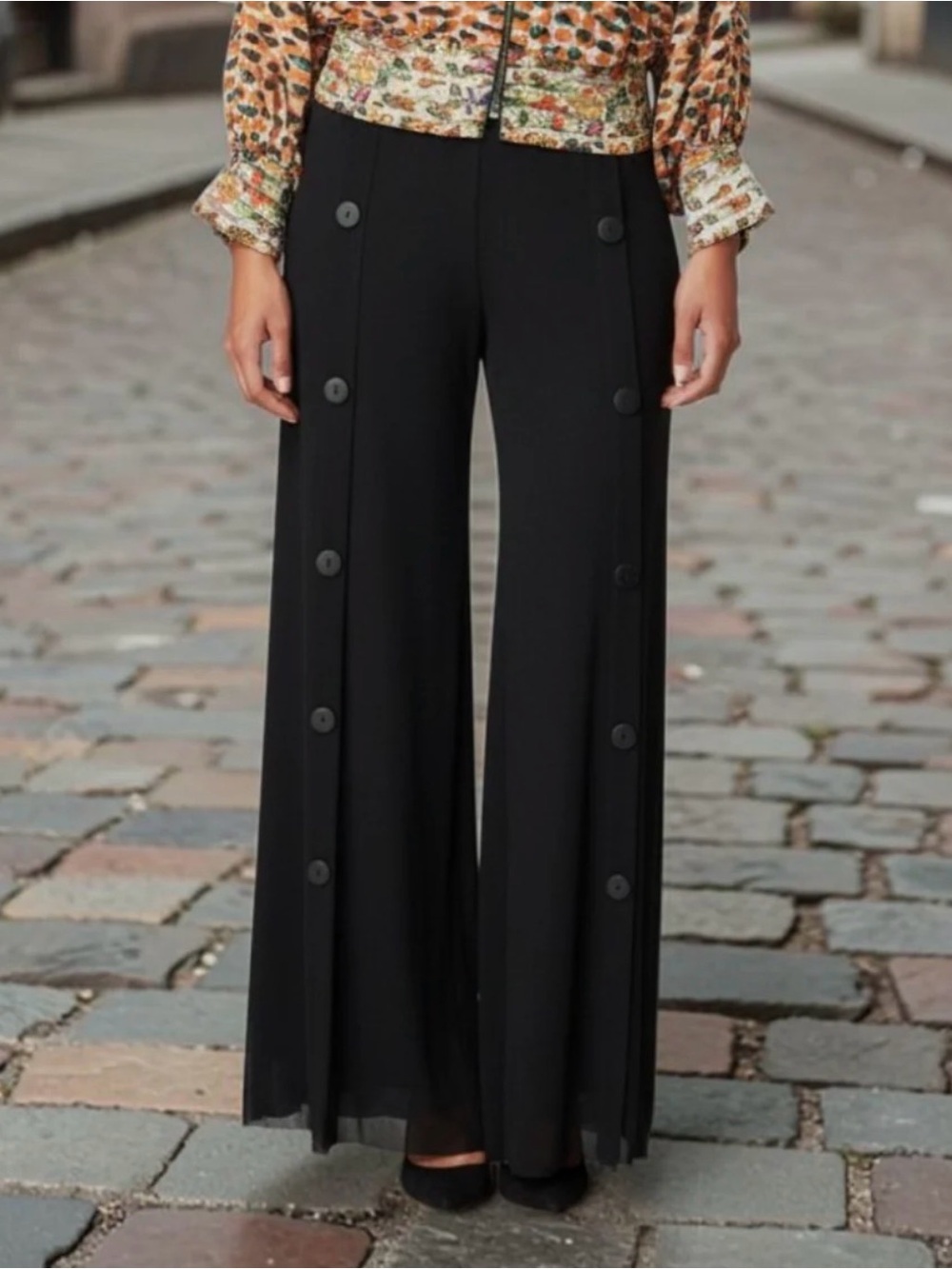 Petit Pois Palazzo Button Front Sailor Mesh Pants XS
